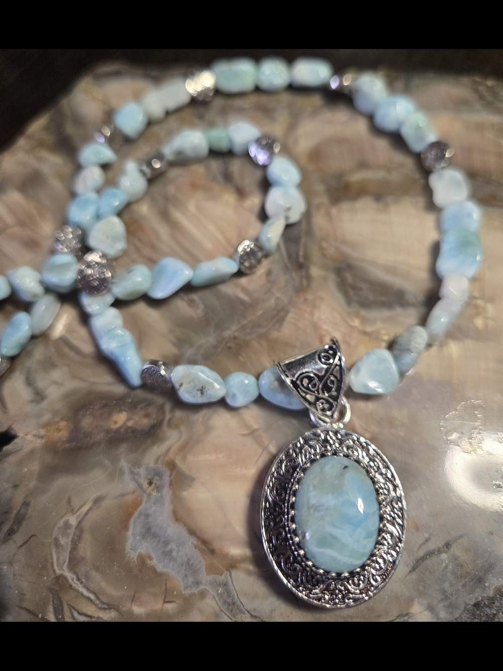Artisan Larimar Necklace With Sterling Larimar Pendant - Picture 3 of 3